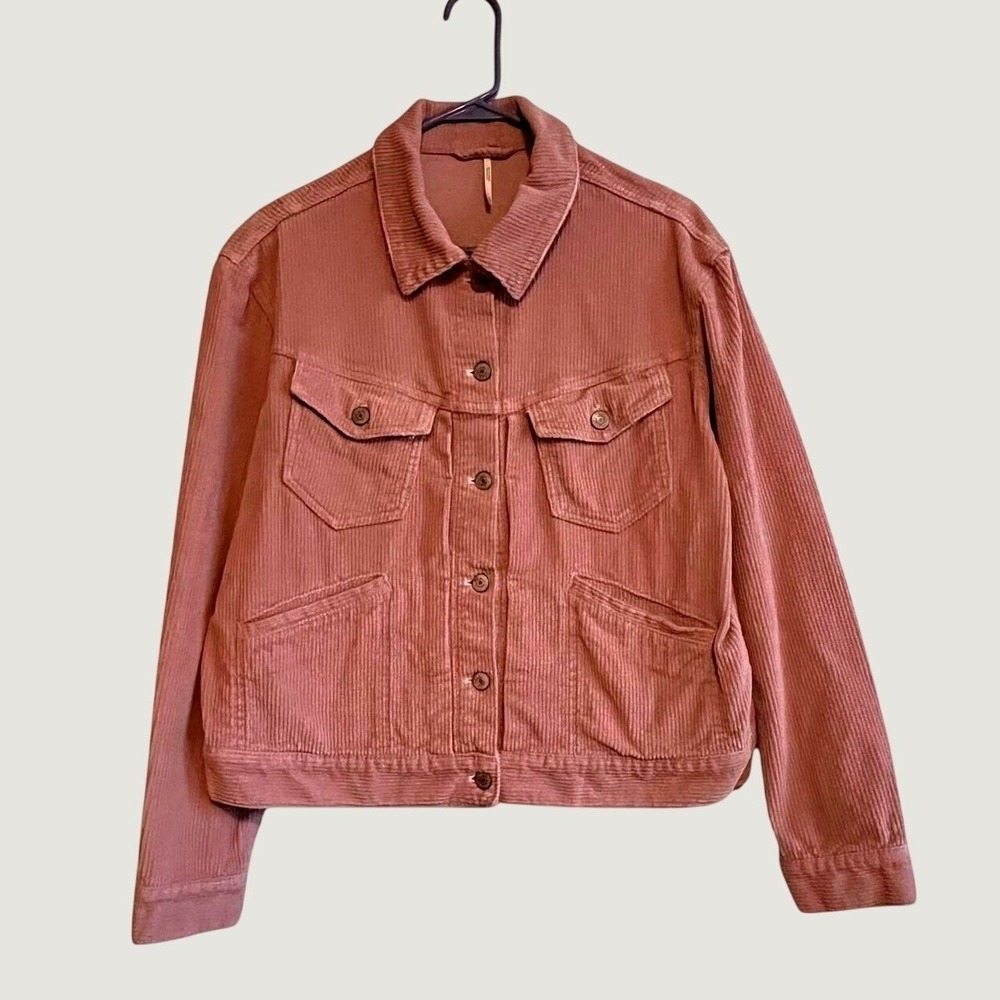 Free People Jacket Womens Small Pink Corduroy Button Front Pockets Short